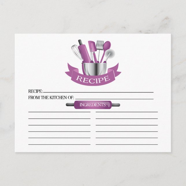 Orchid Kitchen Tools Bridal Shower Recipe Cards (Front)