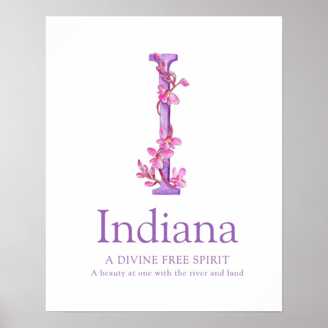 Orchid Letter I Indiana custom name meaning Poster (Front)