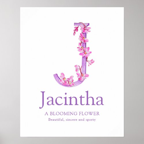 Orchid Letter J Jacintha custom name meaning Poster