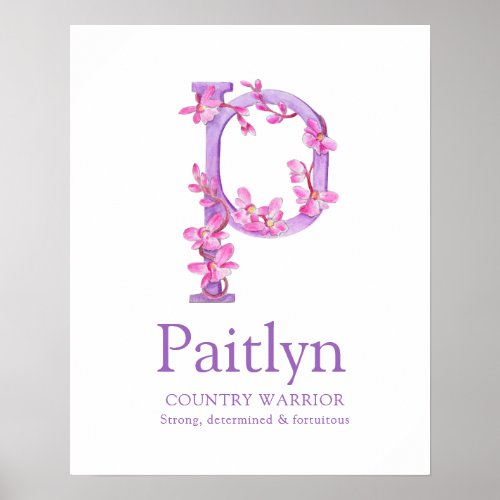 Orchid Letter P Paitlyn custom name meaning Poster