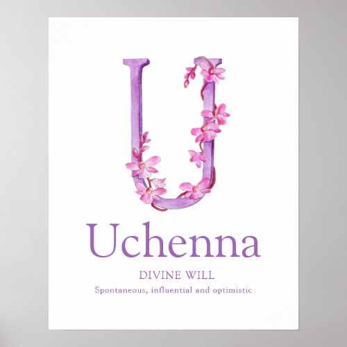 Orchid Letter U Uchenna custom name meaning Poster