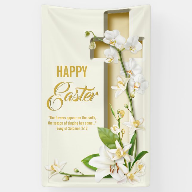 Orchid Lily Cross Easter Banner (Vertical)