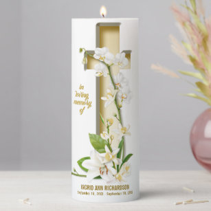 Orchid Lily Funeral Memorial Pillar Candle