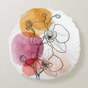 Orchid Line Art Round Throw Pillow – Minimalist