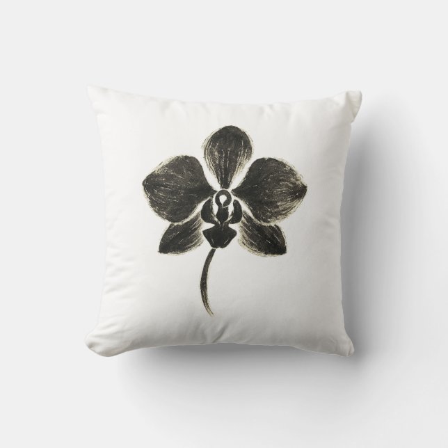 Orchid Line Drawing – Floral Design on  Throw Pillow (Front)