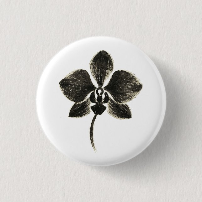 Orchid Line Drawing – Ink Floral Design on Button (Front)