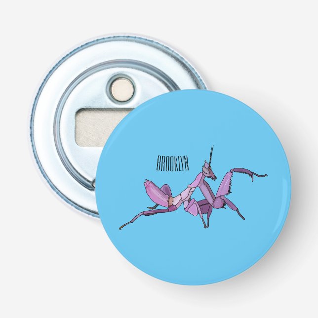 Orchid mantis cartoon illustration bottle opener (Front)