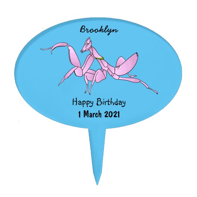 Orchid mantis cartoon illustration cake topper (Front)