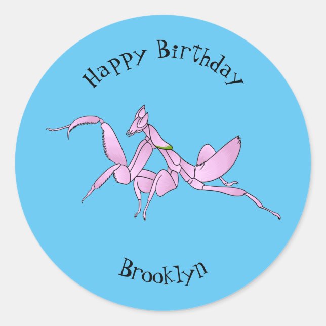 Orchid mantis cartoon illustration classic round sticker (Front)