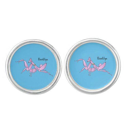 Orchid mantis cartoon illustration cufflinks