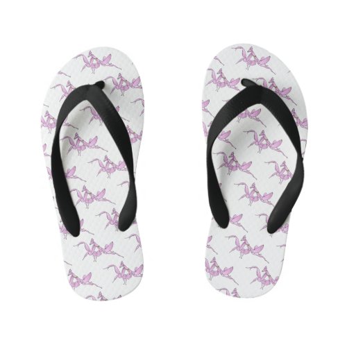 Orchid mantis cartoon illustration  kids flip flops