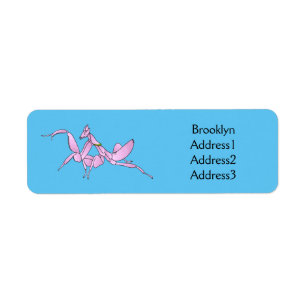 Orchid mantis cartoon illustration label