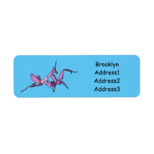 Orchid mantis cartoon illustration label