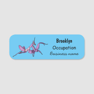 Orchid mantis cartoon illustration name tag