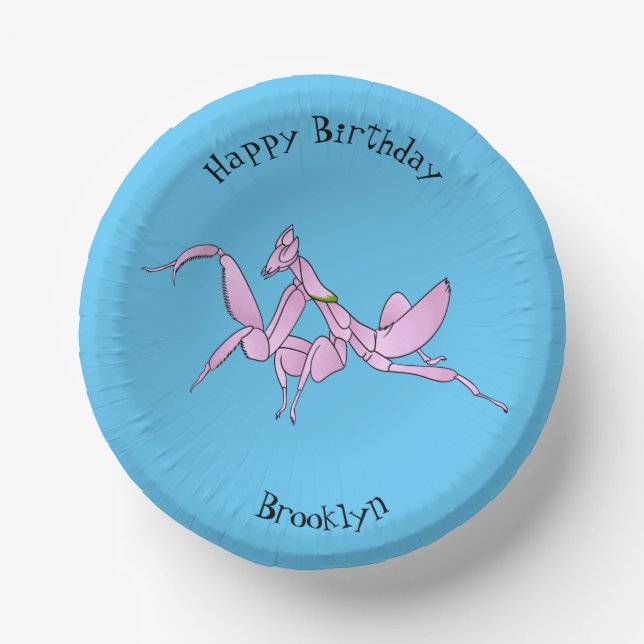 Orchid mantis cartoon illustration paper bowls (Front)
