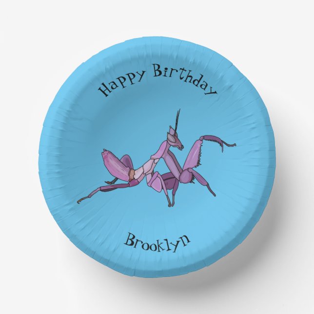 Orchid mantis cartoon illustration paper bowls (Front)