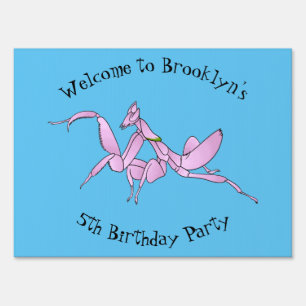 Orchid mantis cartoon illustration sign