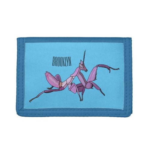 Orchid mantis cartoon illustration trifold wallet