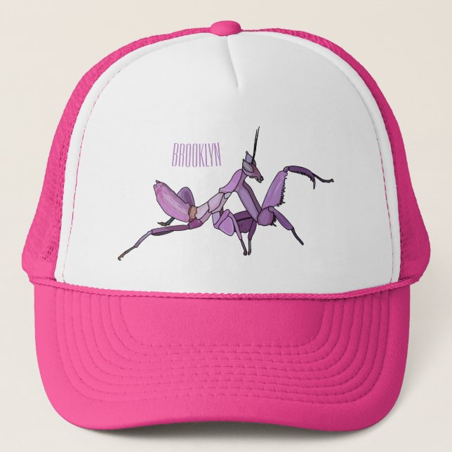 Orchid mantis cartoon illustration trucker hat (Front)