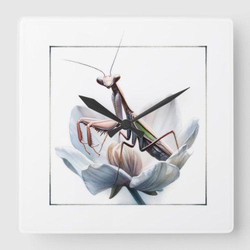 Orchid Mantis Watercolor IREF312 _ Watercolor Square Wall Clock