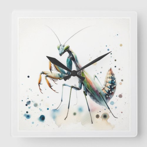 Orchid Mantis Watercolor IREF317 _ Watercolor Square Wall Clock