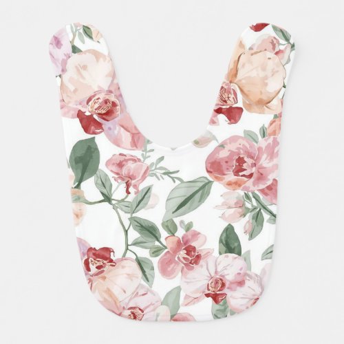 Orchid Meadow Watercolor Floral Blushing Botanical Baby Bib