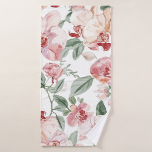 Orchid Meadow Watercolor Floral Blushing Botanical Bath Towel