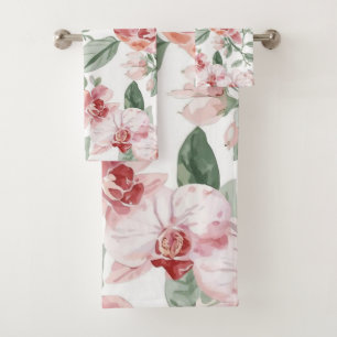 Orchid Meadow Watercolor Floral Blushing Botanical Bath Towel Set