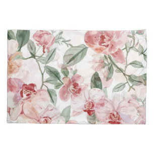 Orchid Meadow Watercolor Floral Blushing Botanical Pillow Case