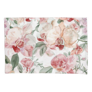 Orchid Meadow Watercolor Floral Blushing Botanical Pillow Case