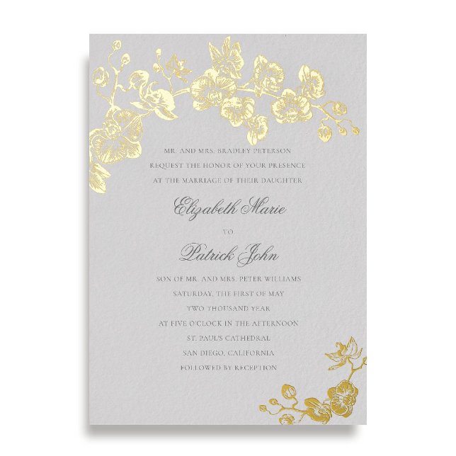 Orchid Mid Ivory Formal Classic Heirloom Wedding Foil Invitation (orchid wedding invitation formal modern classic traditional black tie parents host gold foil ivory 2)