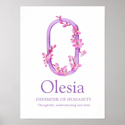 Orchid monogram letter O Olesia name meaning Poster