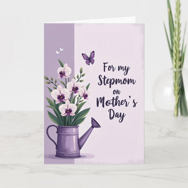 Orchid Mothers Day Watering Can Card (Front)