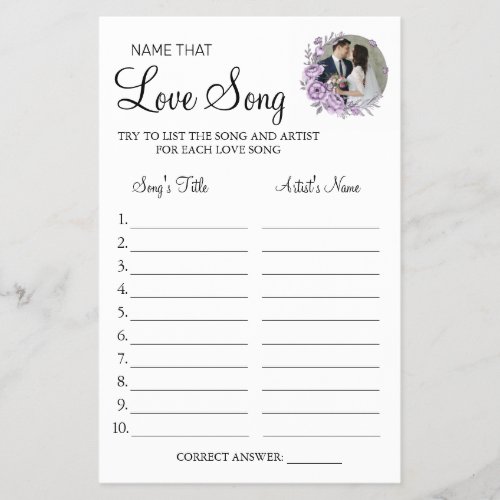 Orchid Name that love song shower game card Flyer