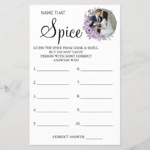 Orchid Name that Spice Bridal shower game card Flyer