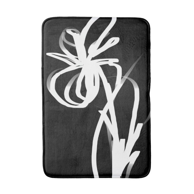 Orchid Noir: Abstract Black & White Bath Mat (Front Vertical)