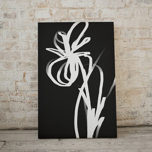 Orchid Noir Abstract Black  White Faux Canvas Print