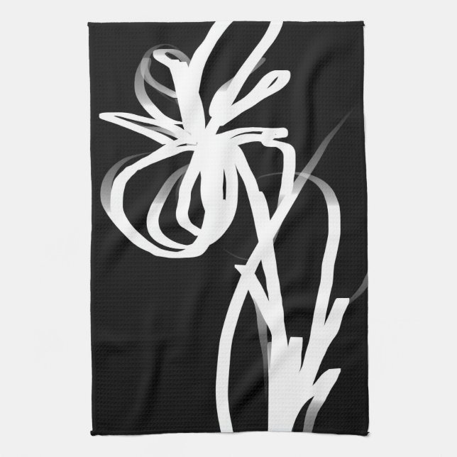 Orchid Noir: Abstract Black & White Kitchen Towel (Vertical)