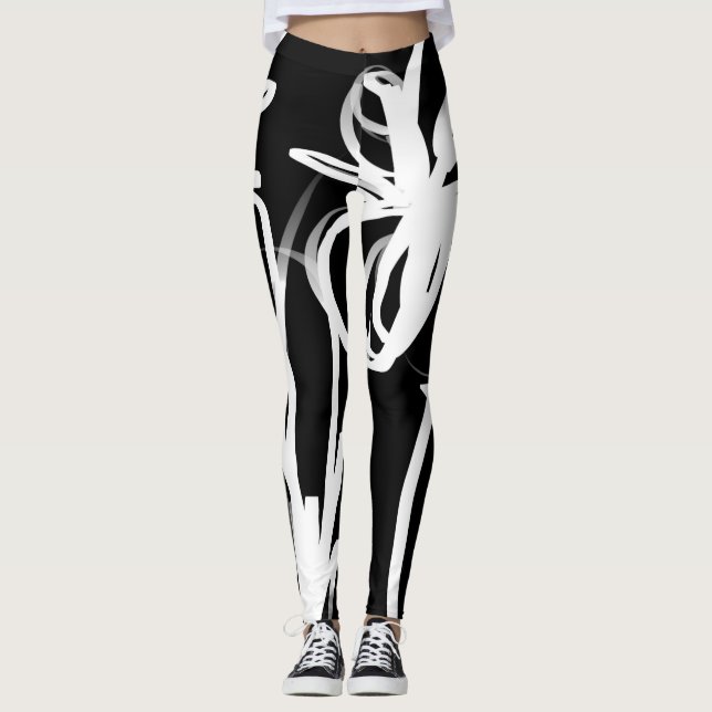 Orchid Noir: Abstract Black & White Leggings (Front)