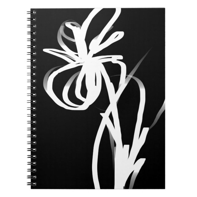 Orchid Noir: Abstract Black & White Notebook (Front)