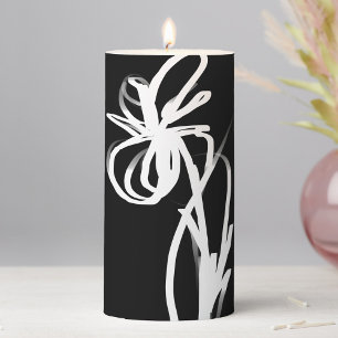 Orchid Noir: Abstract Black & White Pillar Candle