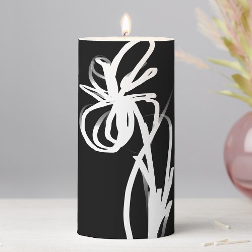 Orchid Noir Abstract Black  White Pillar Candle