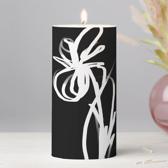 Orchid Noir: Abstract Black & White Pillar Candle (Creator Uploaded)