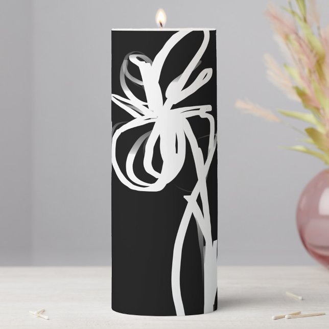 Orchid Noir: Abstract Black & White Pillar Candle (Creator Uploaded)