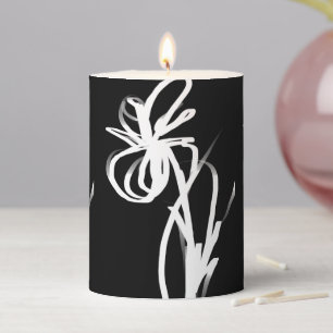 Orchid Noir: Abstract Black & White Pillar Candle
