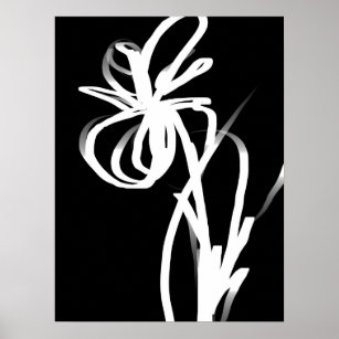 Orchid Noir: Abstract Black & White Poster