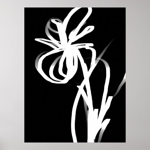 Orchid Noir Abstract Black  White Poster