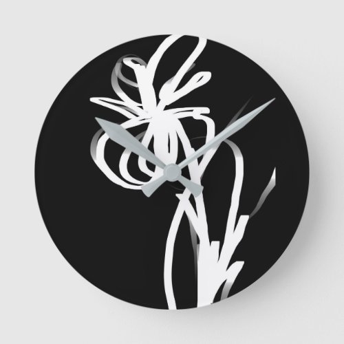 Orchid Noir Abstract Black  White Round Clock