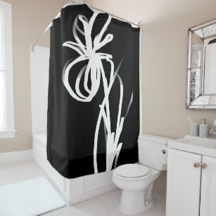 Orchid Noir: Abstract Black & White Shower Curtain