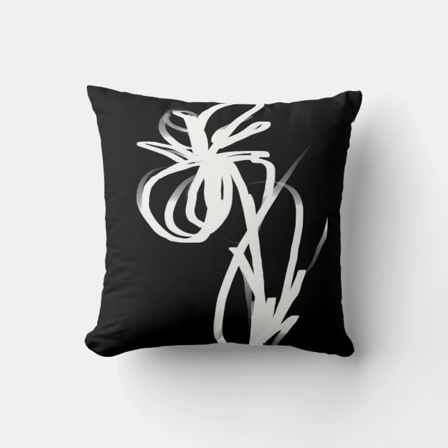Orchid Noir: Abstract Black & White Throw Pillow (Front)